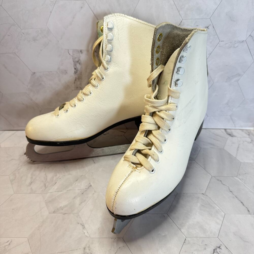 Lange CanStar Figure Skates Womens White Size 6 Ice Boots Blades from Italy